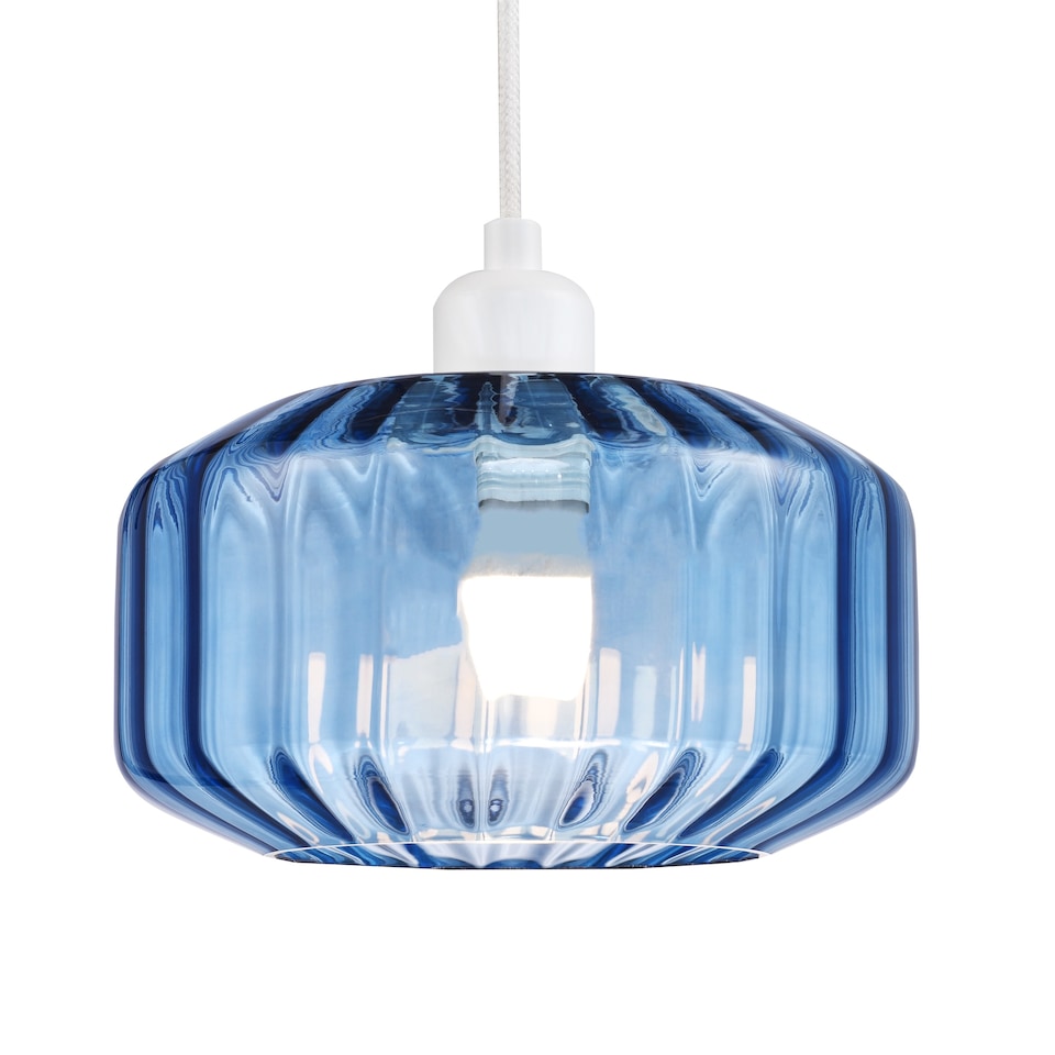 image 1 of Modern Midnight Blue Ribbed Glass Non Electric Pendant Shade with Flat Style | Blue