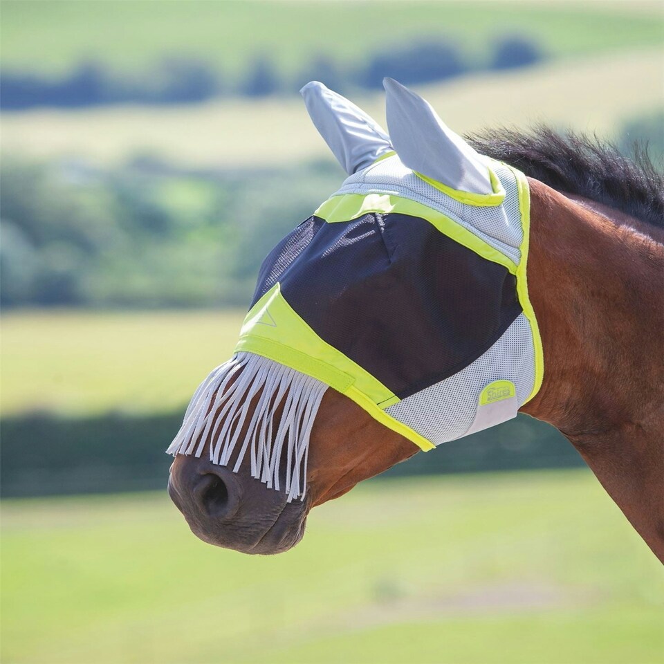 image 1 of Shires Air Motion Fly Mask with Ears & Fringe Green | Size: Small Pony
Colour: Lime Green
