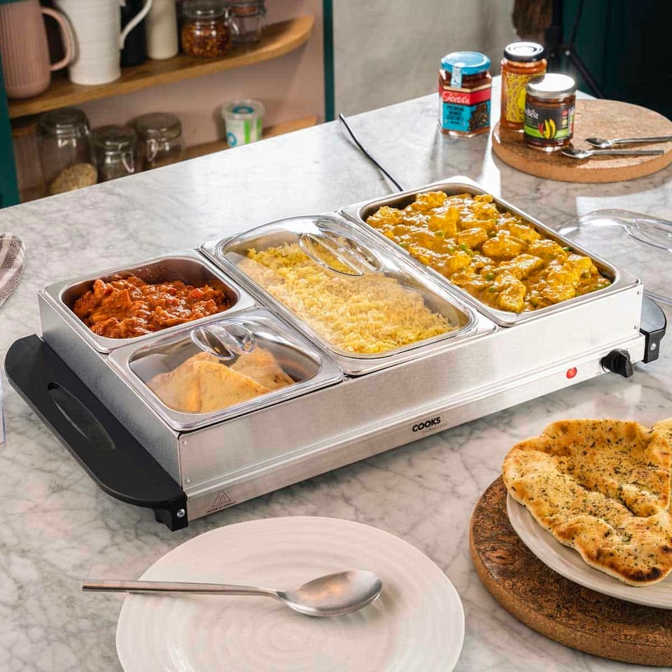 image 1 of Cooks Professional Buffet Warmer | 4-Sections | 7.2L Capacity | Hot Plate Function | Temperature Control | Silver