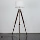 image 4 of ValueLights Modern Distressed Wood And Silver Chrome Tripod Floor Lamp With White Shade | White