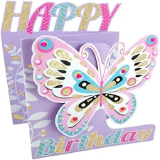 Cutting Edge Butterfly Happy Birthday 3D Cutting Edge Birthday Card Glittered Greeting Cards