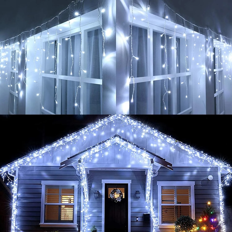 200 LED Christmas Icicle Lights Outdoor White Snowing Effect