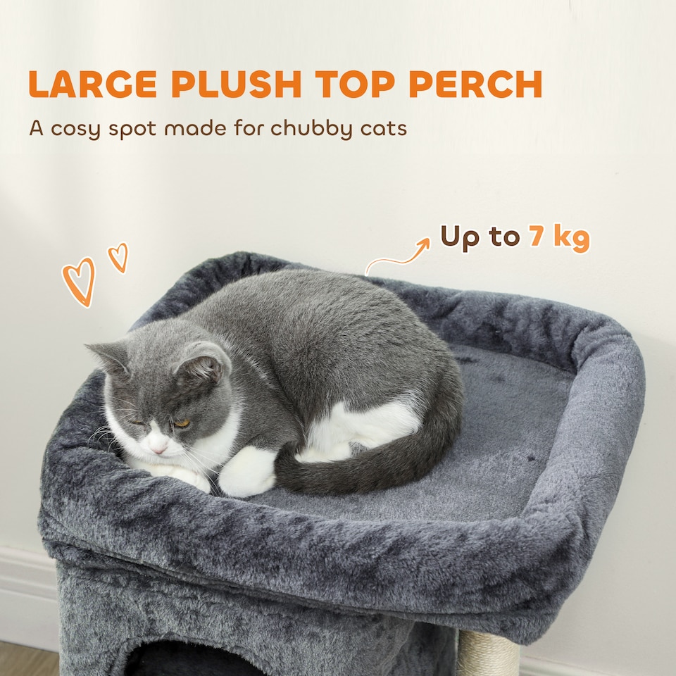 image 1 of PawHut 66cm Small Cat Tree for Large Adult Kittens Up to 7 KG, Cat Tower with Large Top Perch, 2 Condos, Sisal Scratching Post, Toy Ball, for Climbing, Relaxing, Playing, Dark Grey