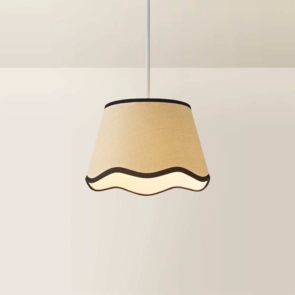 image 1 of ValueLights Dutton Natural Black Trim Scallop Small Ceiling Lamp Shade | Black
