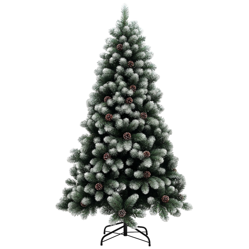 image 1 of HOMCOM 6ft Artificial Pine Christmas Tree with 774 Branch Tips and Steel Base, Realistic Hinged Tree with Pinecones, Holiday Decor for Home Office, Green