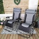 image 2 of Set of 2 Luxury Padded Multi Position Zero Gravity Garden Relaxer Chair Lounger in Grey & Black
