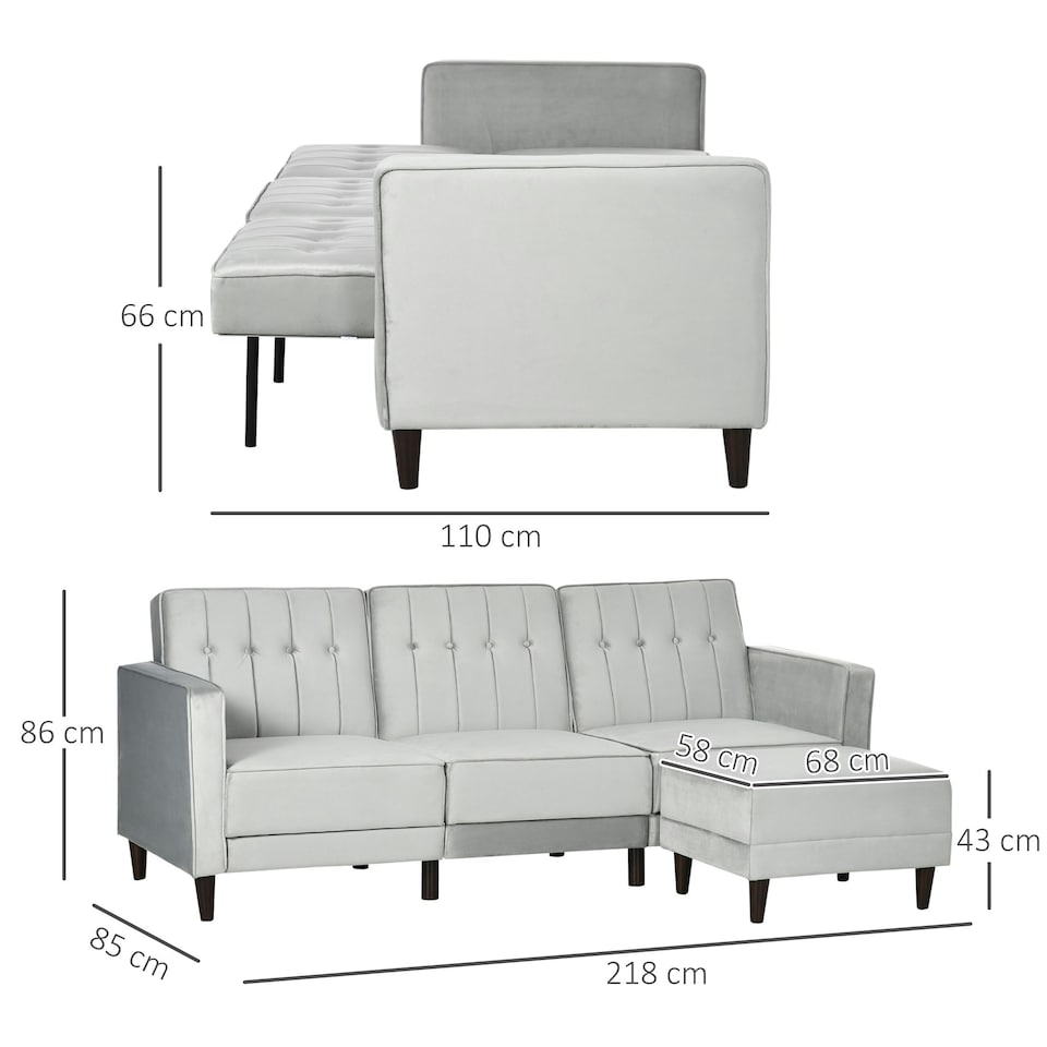image 1 of HOMCOM Upholstered Sofa Bed Reversible Sectional Sofa Set Velvet-Touch Sleeper