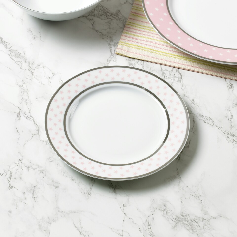 image 1 of 12pc Pink Star with Platinum Band Rim Dinner Set