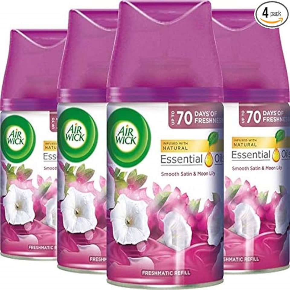 Air Wick |Smooth Satin & Moon Lily |Automatic Air Freshener | Freshmatic Auto Spray Refill | 250ml| Pack of 4