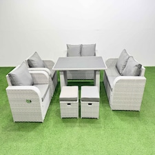 Fimous 7 Pieces Outdoor PE Rattan Sofa Reclining Chair Set Patio Garden Furniture Sets with Cushions 2 Small Stools Light Grey