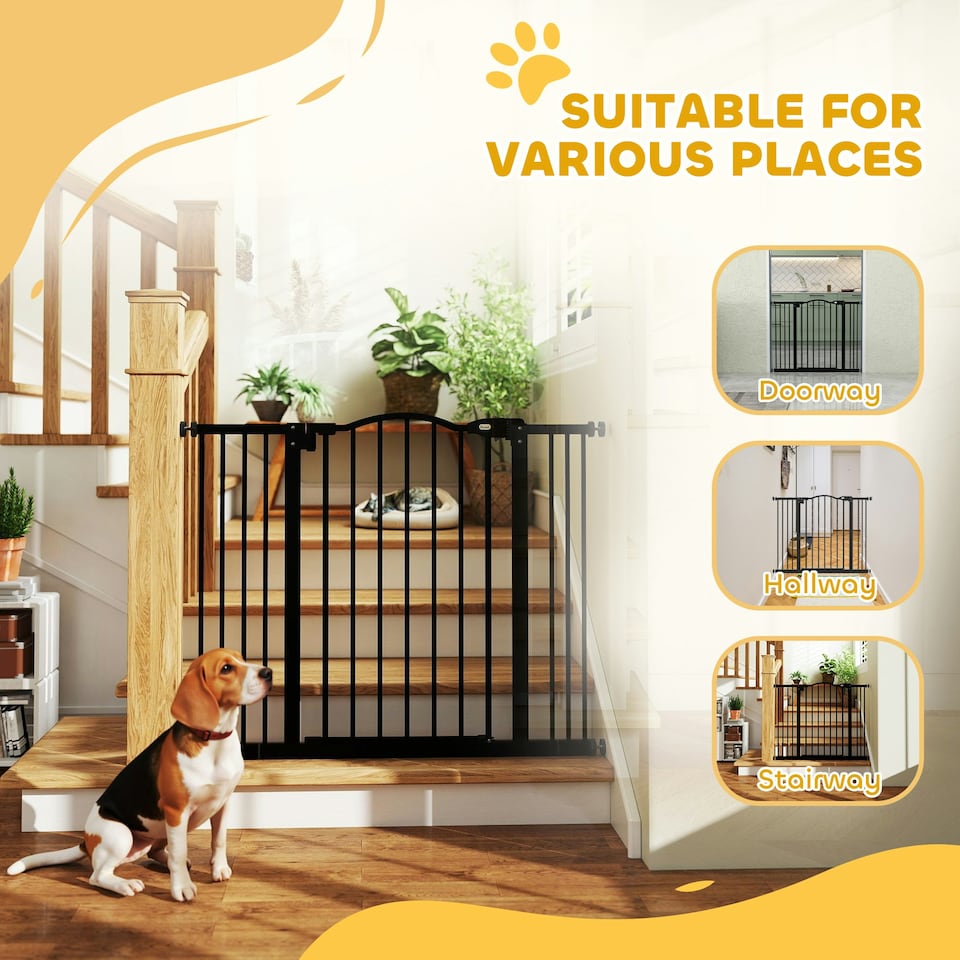 image 1 of PawHut 74-100cm Adjustable Metal Pet Gate Safety Barrier w/ Auto-Close Black