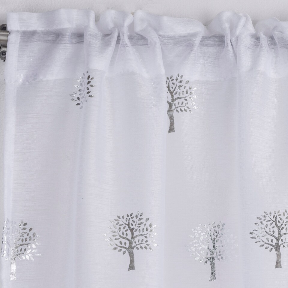 image 1 of Birch White Metallic Tree Print Linen-Look Voile Panel - Pair 140 x 122cm (55x48")