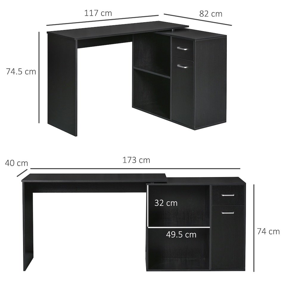 image 1 of HOMCOM Computer Desk 180° Rotating Dining Table W/ Storage Shelf Black