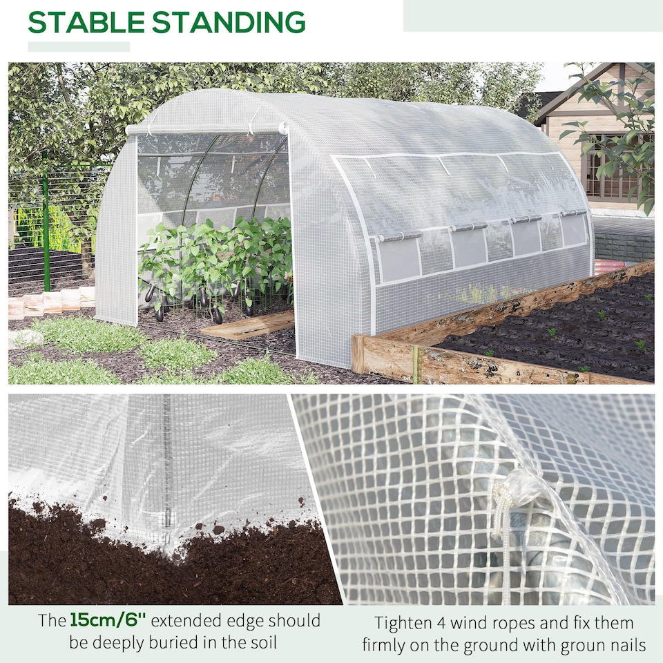 image 1 of Outsunny 4 x 3 x 2 m Polytunnel Greenhouse Pollytunnel Tent w Steel Frame White