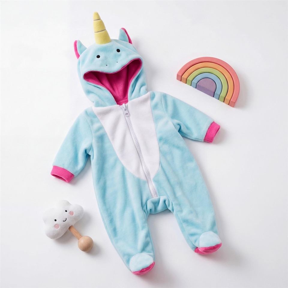 image 1 of BiBi Doll Reborn Baby Doll Clothes Blue Fluffy Unicorn Jumpsuit For 20" Dolls