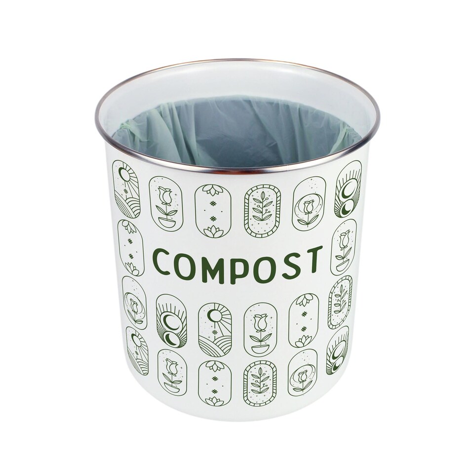image 1 of Boho Minimalism Compost Caddy - Metal 2L Decorative Kitchen Food Waste Bin