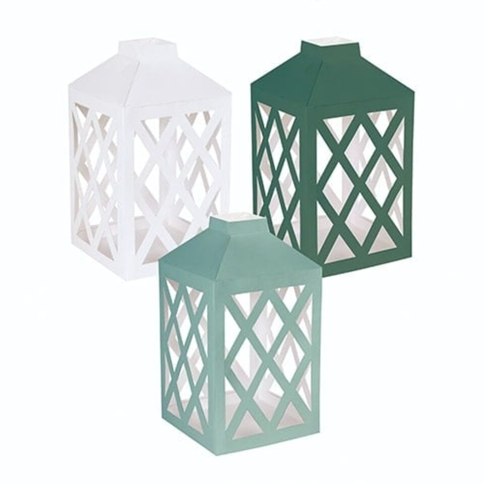 Light Green Dark Green & White Paper Lanterns - Pack of 3