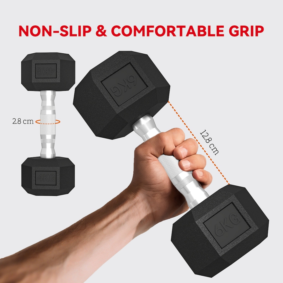 image 1 of SPORTNOW 36KG Hex Dumbbell Set with Dumbbell Rack, Rubber Coated Weights