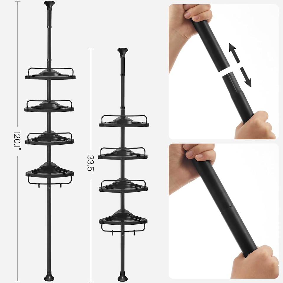 image 1 of Adjustable 4-Tier Corner Shower Caddy Storage Organizer for Bathroom, Black