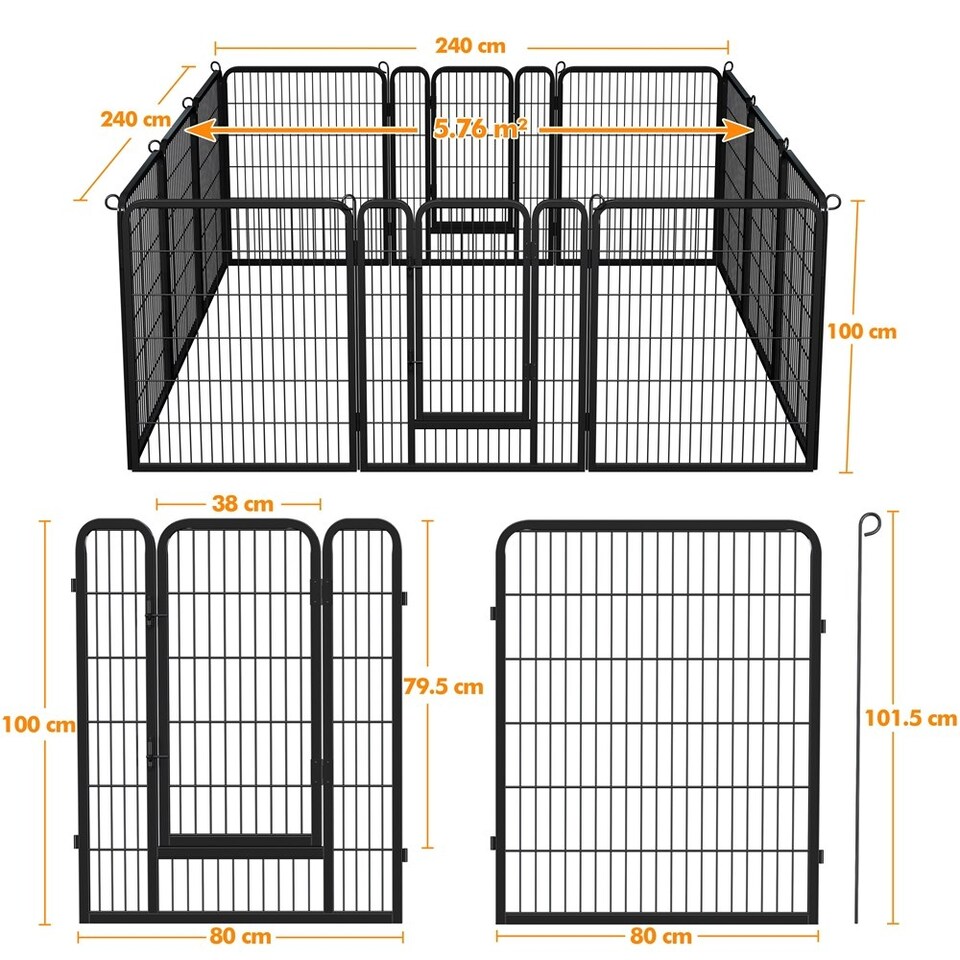 image 1 of Yaheetech 6 Metal Dog Playpen Panels, 80 × 100 cm Black