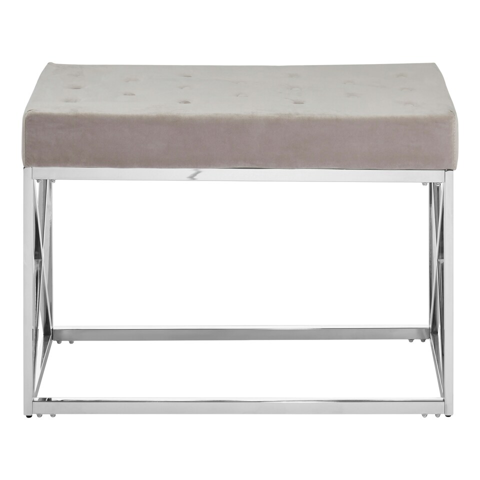 image 1 of Interiors by Premier Mink Tufted Bench with Silver Stainless Steel Frame, Luxe Velvet Upholstered Accent Bench, Mink-Toned Seat Brown