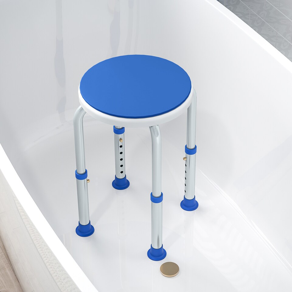 image 1 of HOMCOM 360 Swivel Seat Bath Shower Stool, Adjustable Height Shower Chair with Aluminium Frame Non-Slip Feet Chair Safe Support Home Assistance, Blue