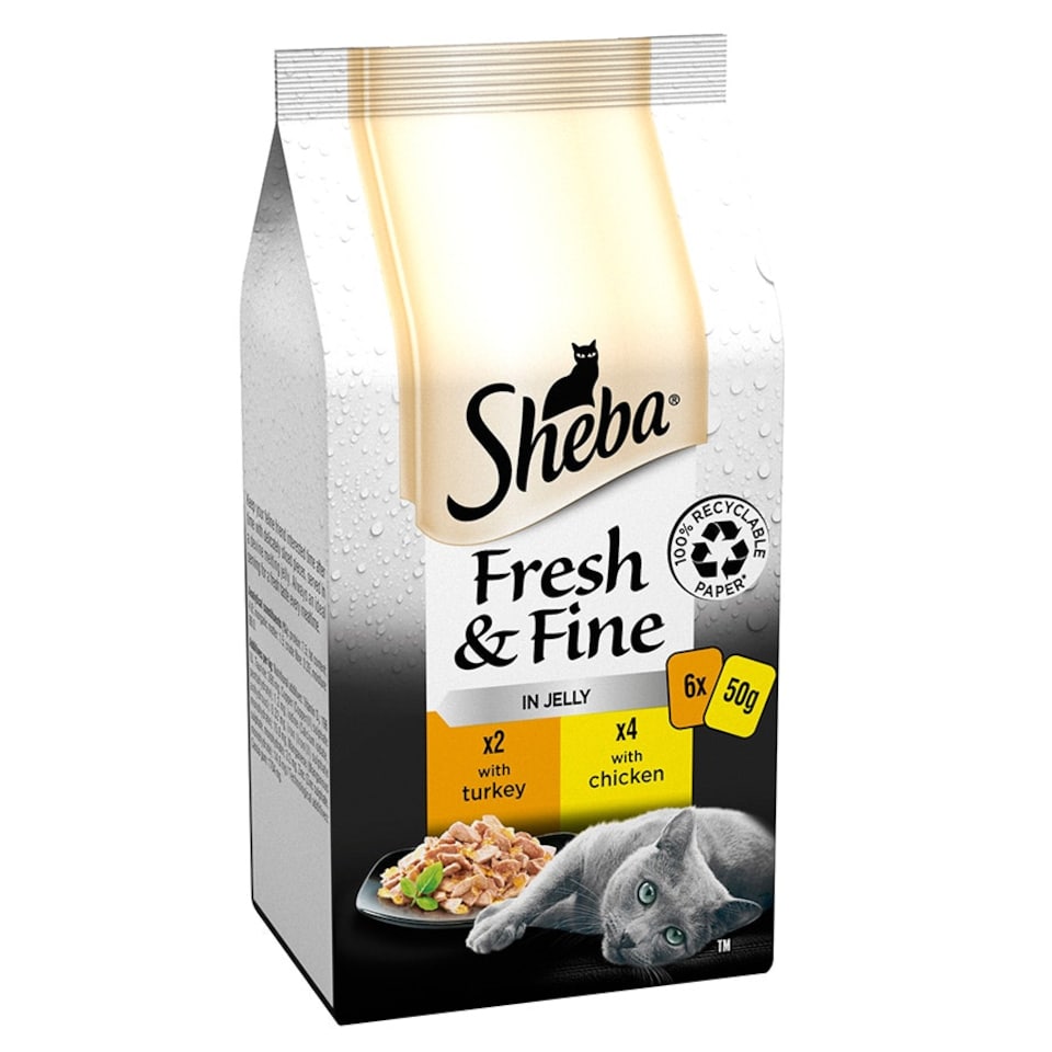 image 1 of Sheba Fresh and Fine Wet Cat Food Pouch Chicken and Turkey in Jelly 6 x 50g (Pack of 8)