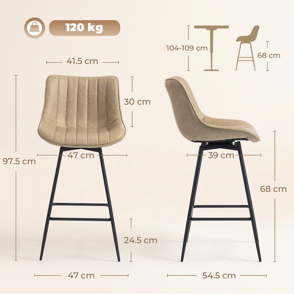 image 1 of HOMCOM Swivel Bar Stools Set of 2, PU Leather Upholstery