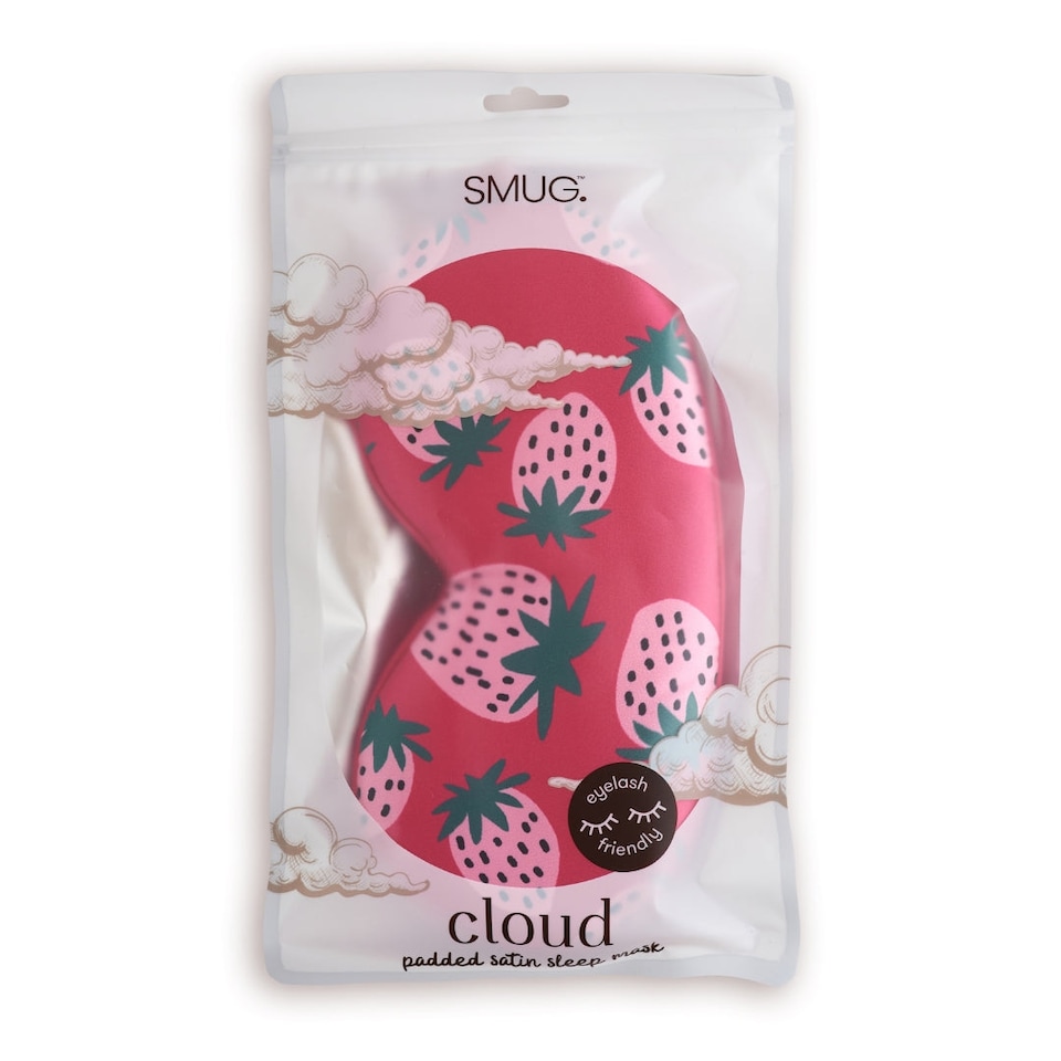 image 1 of Cloud Padded Satin Sleep Mask - Strawberry Dreams Print