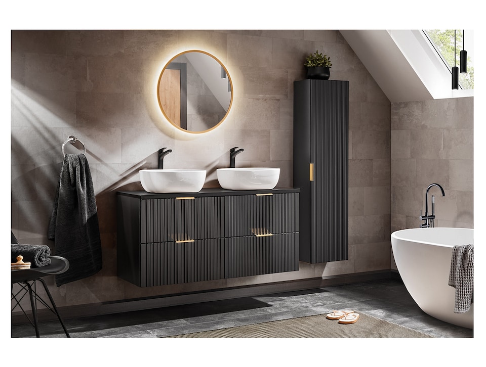 image 1 of Black Bathroom Countertop Worktop MDF with Laminate Finish 1200 mm Finished Edges Matt 120cm Adel