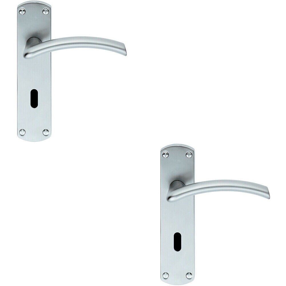 Loops 2x PAIR Arched Lever on Lock Backplate Door Handle 170 x 42mm Satin Chrome