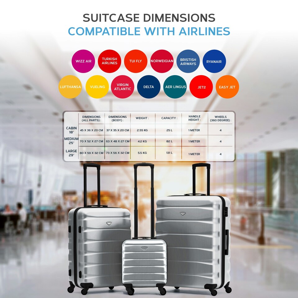 image 1 of Flight Knight Suitcase Sets 3 Piece, Large Suitcase, Extra Large Suitcase, easyJet Cabin Bag 45x36x20cm Underseat Carry On, 100+ Airlines Approved - BA, Ryanair | Cream | Champagne | Large