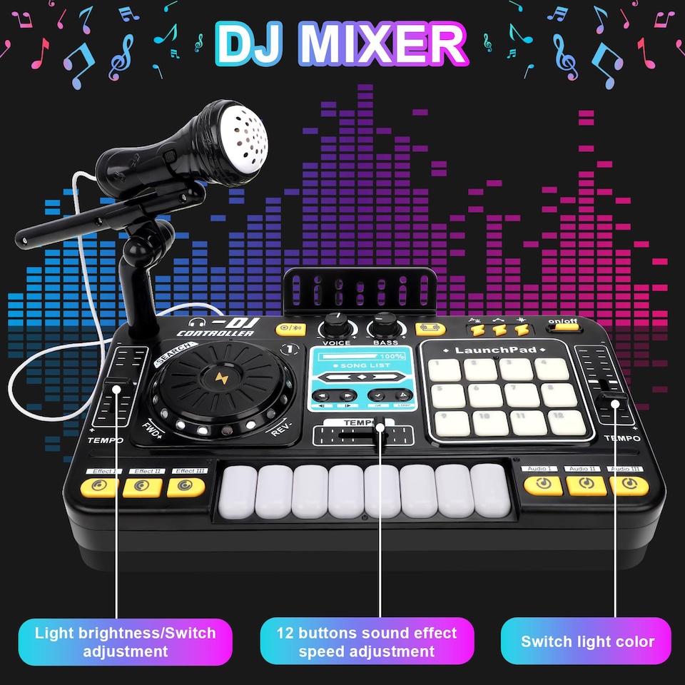 image 1 of Kids DJ Music Mixer Table Set – Interactive Musical Toy with Microphone, Disco Lights & 100+ Sounds