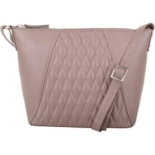 Genuine Leather Diamond Effect Design Cross Body / Shoulder Bag Cream | Beige