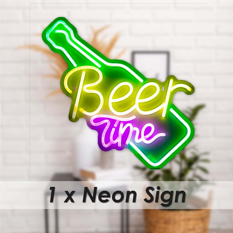 image 1 of vfm-estore Beer Time Neon Light USB Powered Multi-colour - 48cm x 28cm