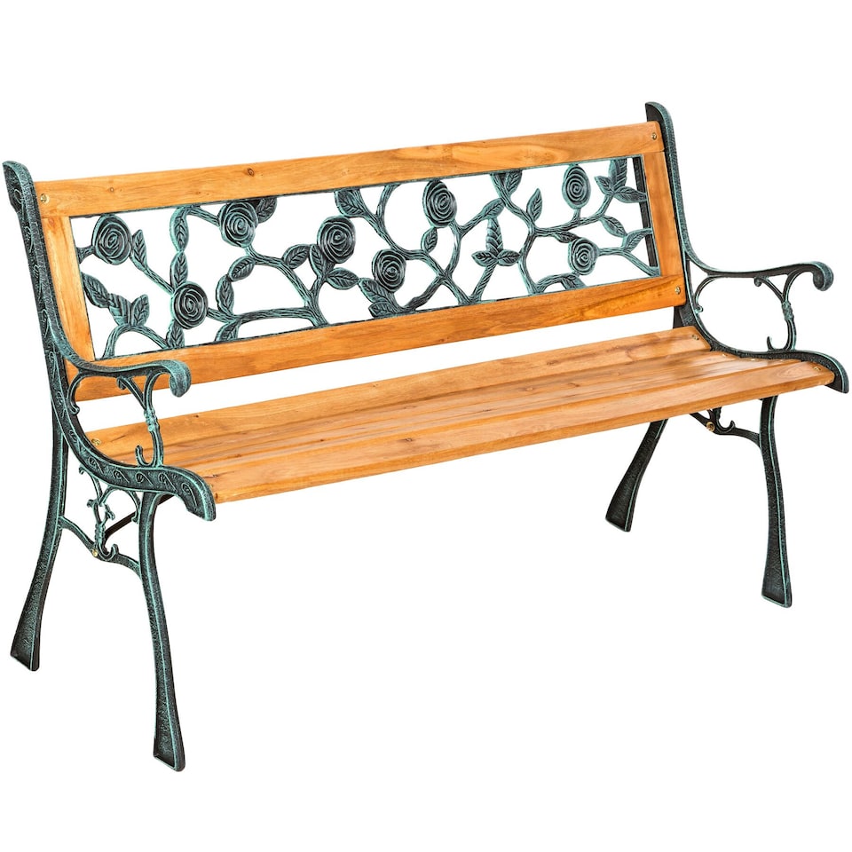 image 1 of Garden Bench Marina - 2-seater, wood and cast iron, 124 x 52 x 74 cm | Brown | brown | 1