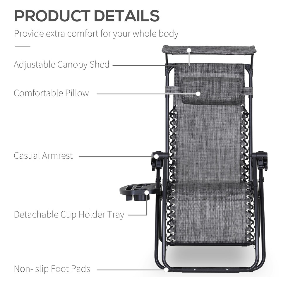 image 1 of Outsunny Zero Gravity Chair Adjustable Patio Lounge w/ Cup Holder Light Grey