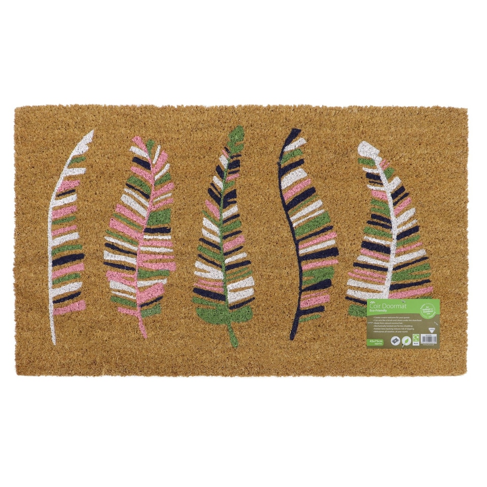 image 1 of JVL Latex Backed Coir Doormat 45x75cm, Feathers