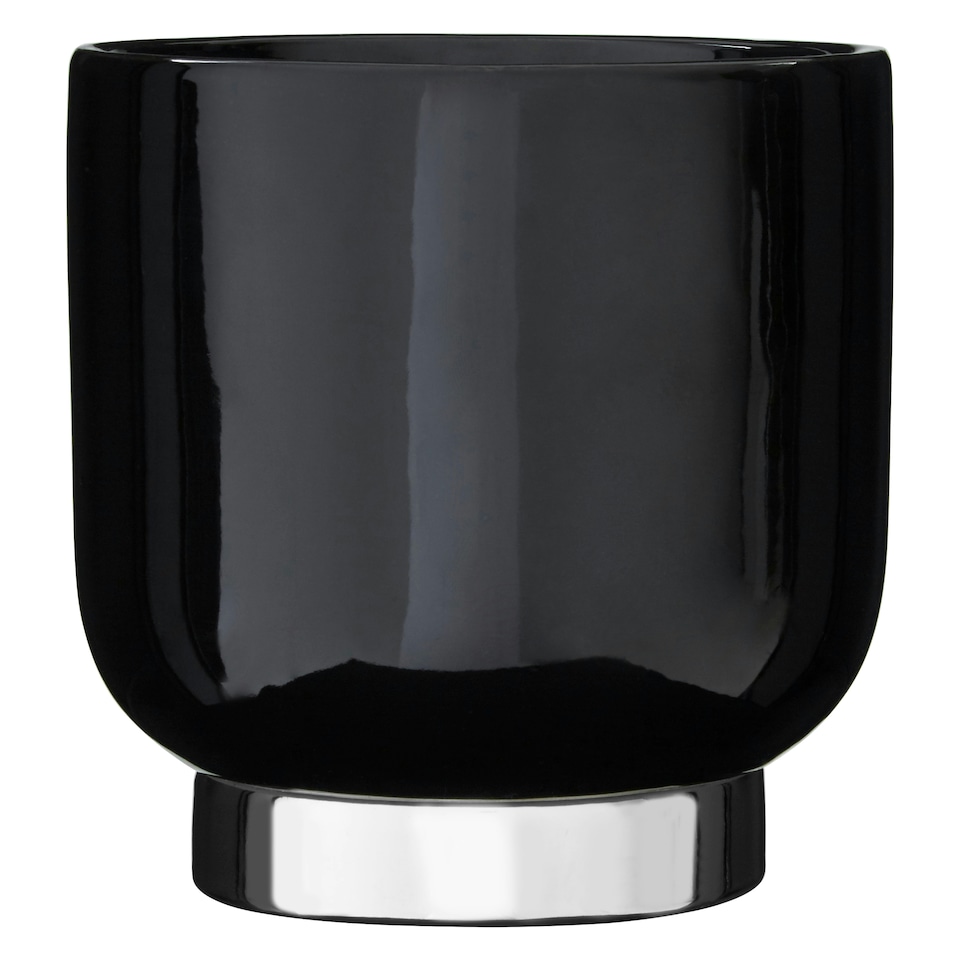 image 1 of Interiors by Premier Black Small Planter With Silver Finish Base Black