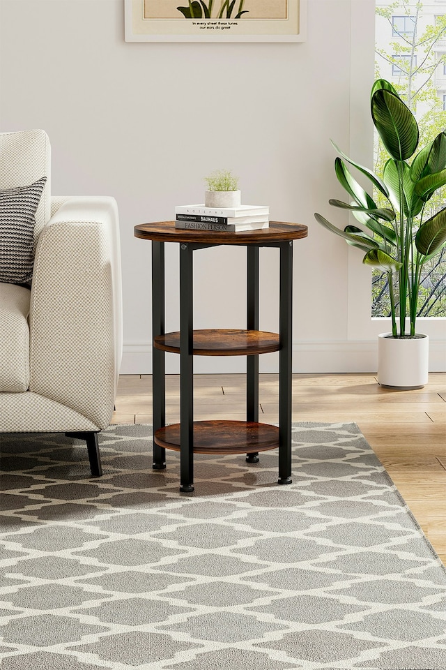 image 1 of Living and Home Vintage Wooden Side Table 3 Tiers - 40 x 40 x 60cm H | Brown