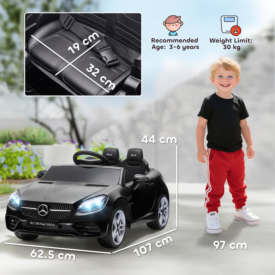 image 1 of AIYAPLAY Benz SLC 300 Licensed 12V Electric Car for Kids, Kids' Electric Ride on with Parental Remote, Music Lights, Suspension Wheels for 3-6 Years, Black