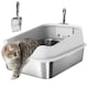 image 1 of PawHut XL Stainless Steel Cat Litter Box with High Sides, 60 x 40 x 30 cm | Grey