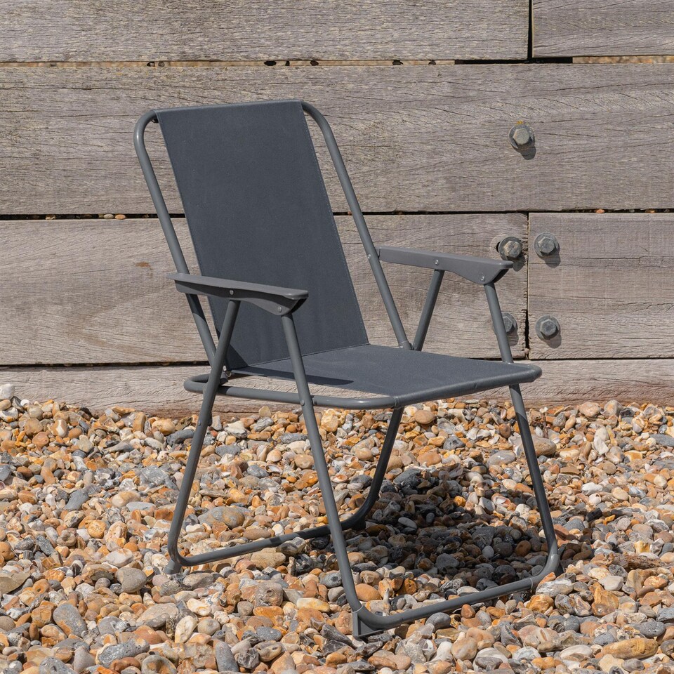 image 1 of Harbour Housewares Folding Metal Beach Chairs - Grey - Pack of 2 | Grey | Grey