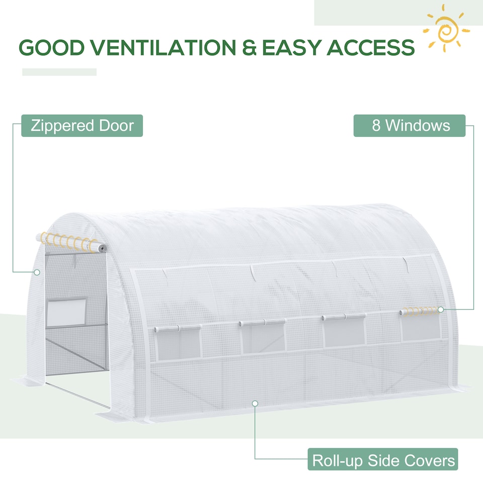 image 1 of Outsunny 4 x 3 x 2 m Polytunnel Greenhouse Pollytunnel Tent w/ Steel Frame White | White