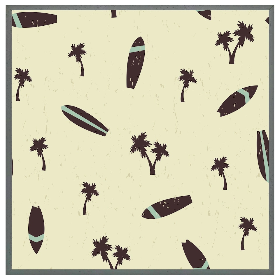 image 1 of Surf board & palm silhouettes (Picutre Frame) Brown | Oak | M