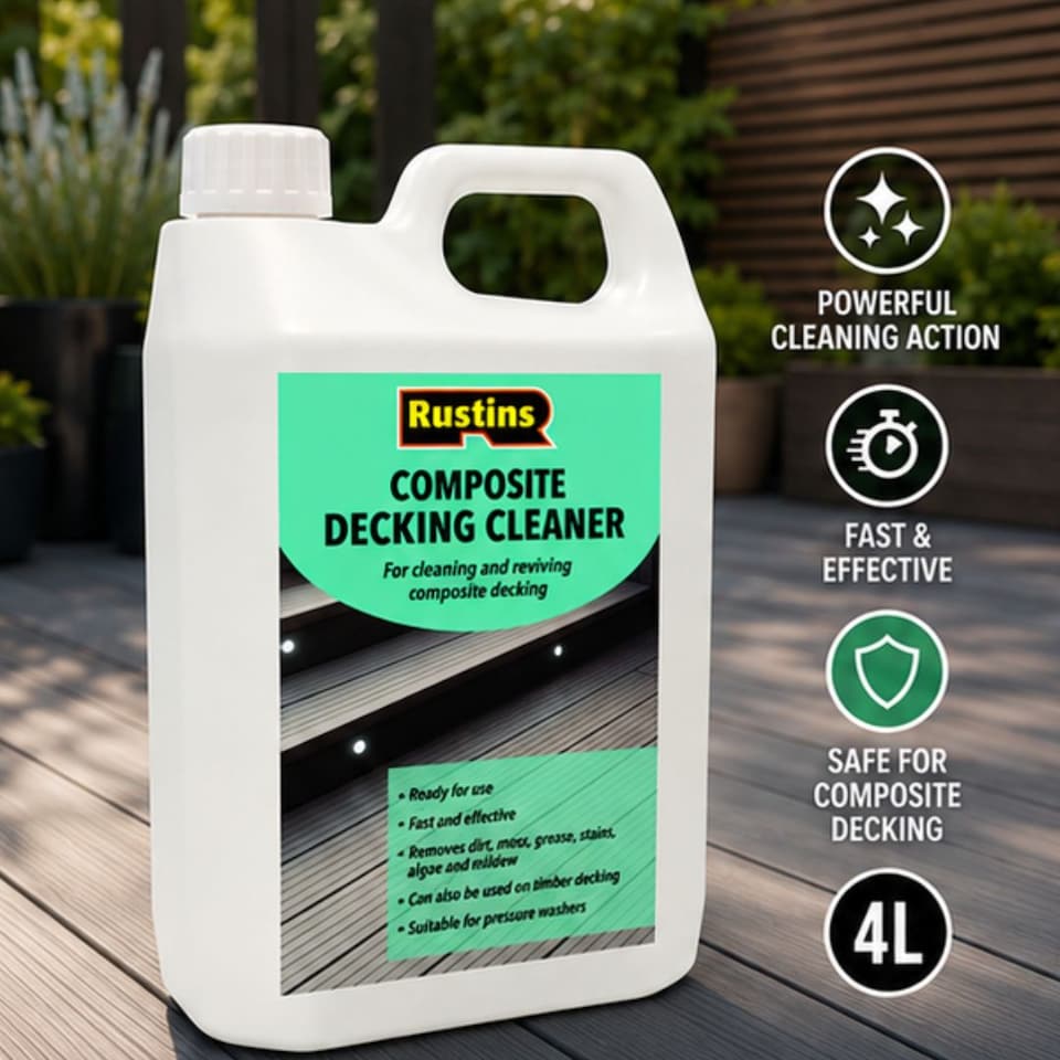image 1 of Rustins Composite Decking Cleaner Effective Mold and Mildew Remover Deep Cleaning Solution for Decks Patios and Outdoor Spaces 4 litre