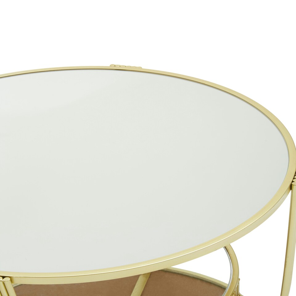 image 1 of Interiors by Premier Modern Design Round Mirrored Top Gold Frame Table, Versatile Bedside Table, Easily Maintained Small Table Gold