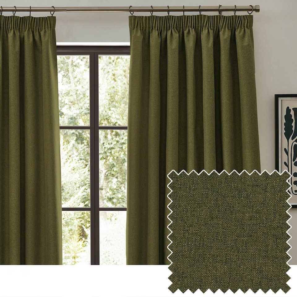 image 1 of furn. Dawn Blackout Olive Pencil Pleat Curtains 168 x 137cm Multi