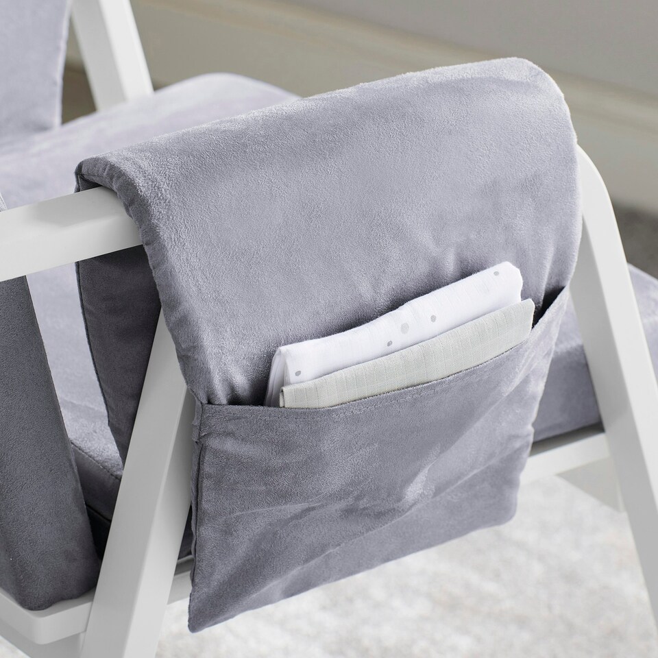 image 1 of Dursley Rocking Chair & Stool - Comfortable Rocking Chair With Padded Support, Suedette Fabric With Side Pockets & Compact Design (Pearl Grey)
