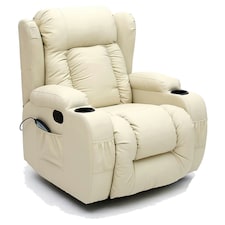 Caesar Bonded Leather Recliner Rocking Swivel Heat & Massage Chair (Cream)